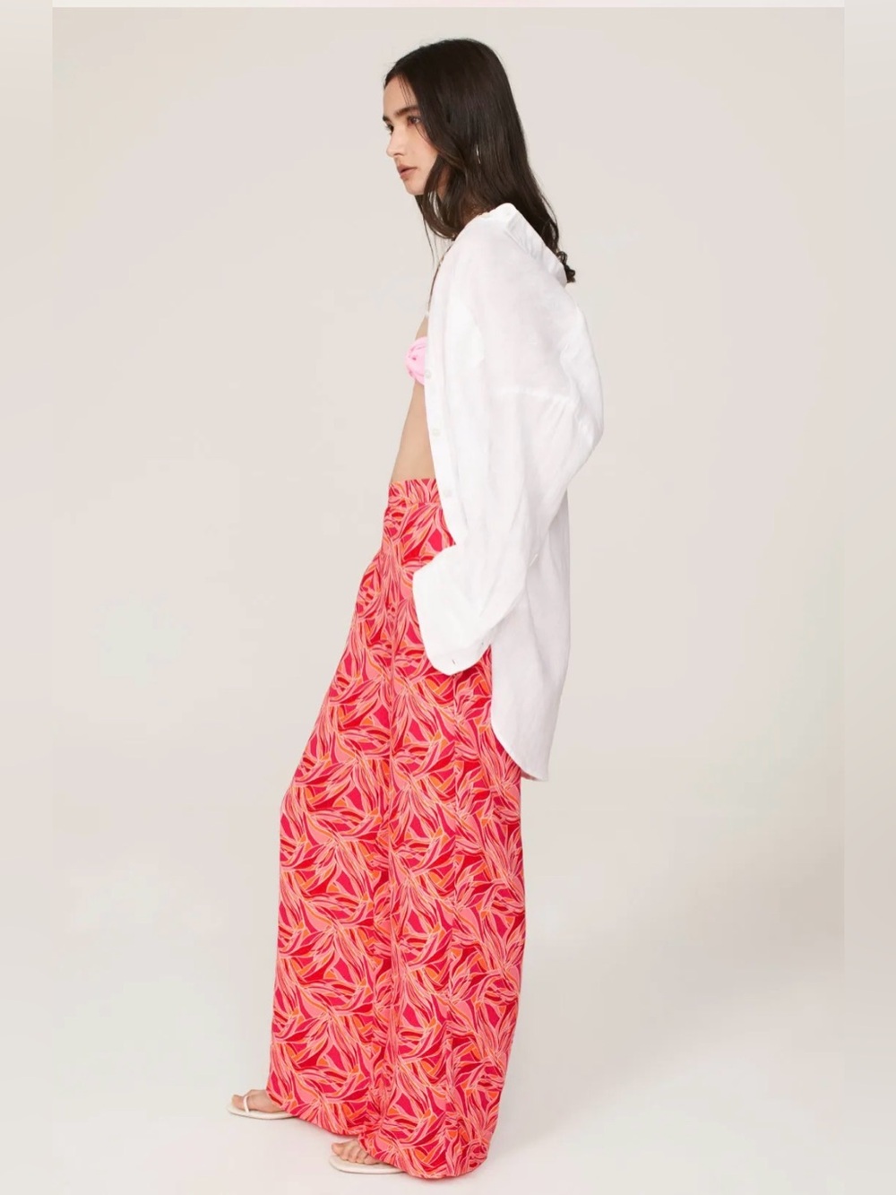 Ashley Park x RTR International Pink Tropical Print Wide-Leg Pants - Picture 3 of 11